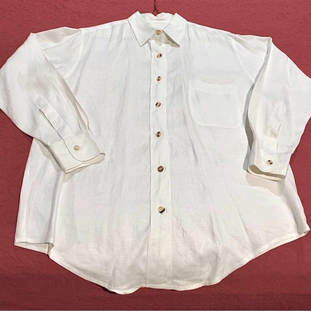 Vintage Rafaella 100% Linen Classic White Shirt Blouse Women's Size 8